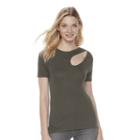 Women's Rock & Republic&reg; Ribbed Cutout Tee, Size: Large, Dark Green