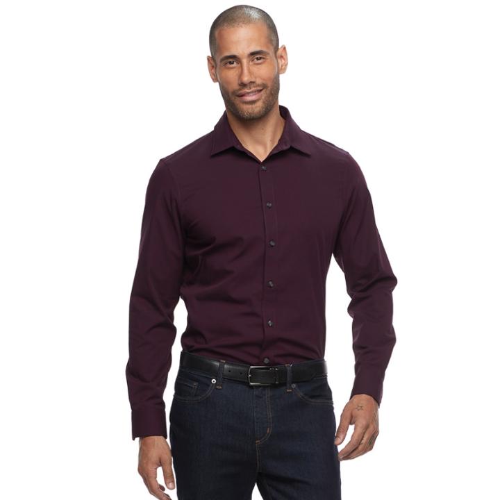 Big & Tall Apt. 9&reg; Slim-fit Stretch Button-down Shirt, Men's, Size: L Tall, Red