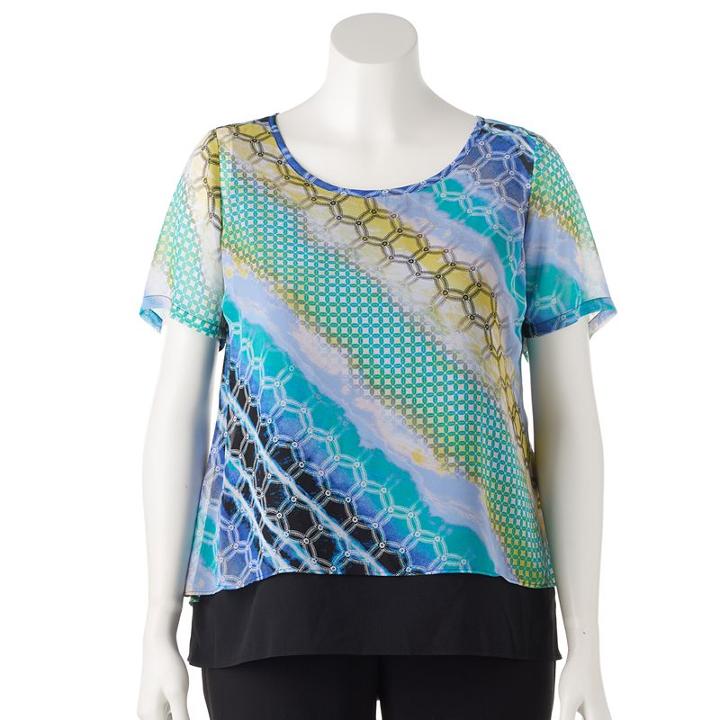 Plus Size Dana Buchman Split Back Layered Top, Women's, Size: 2xl, Med Green