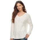 Women's Sonoma Goods For Life&trade; Cable Knit V-neck Sweater, Size: Small, Beig/green (beig/khaki)