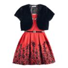 Girls 7-16 Knitworks Faux-fur Bolero & Belted Flocked Skater Dress With Necklace, Size: 16, Brt Red