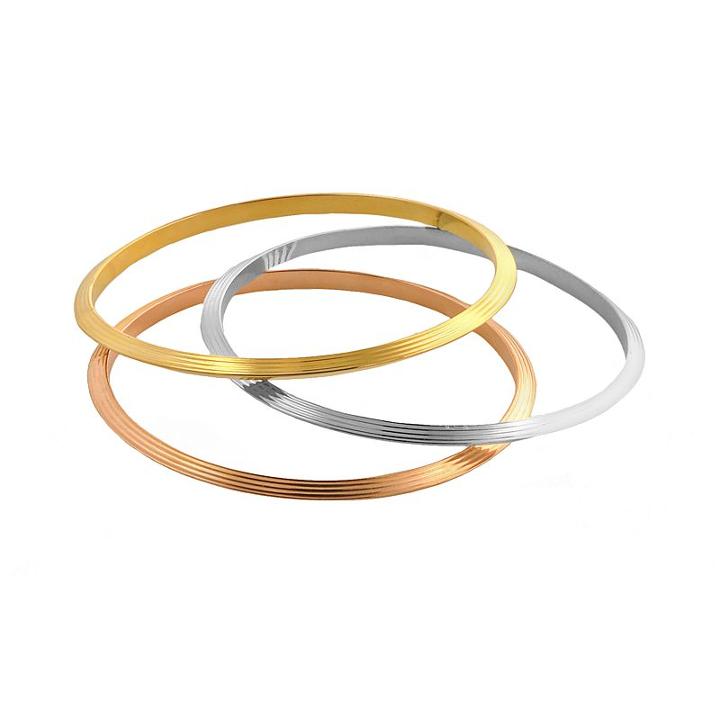 Elegante 18k Gold Over Brass Tri-tone Textured Bangle Bracelet Set, Women's, Size: 8, Yellow