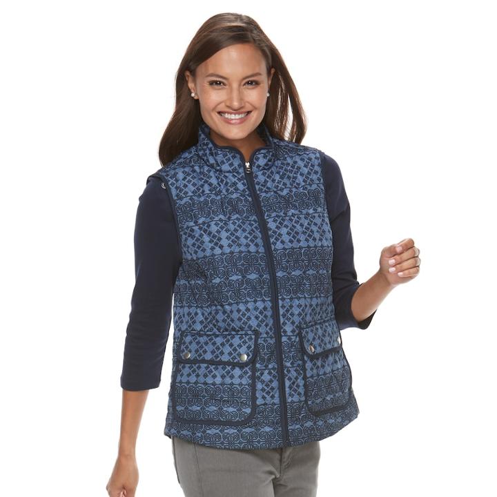 Women's Croft & Barrow&reg; Zip-up Quilted Vest, Size: Small, Blue