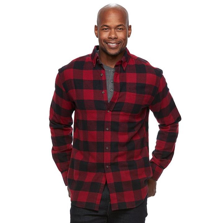 Men's Croft & Barrow&reg; True Comfort Plaid Classic-fit Flannel Button-down Shirt, Size: Large, Med Green