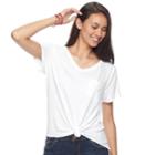 Juniors' So&reg; Oversized Round Hem Pocket Tee, Teens, Size: Small, White