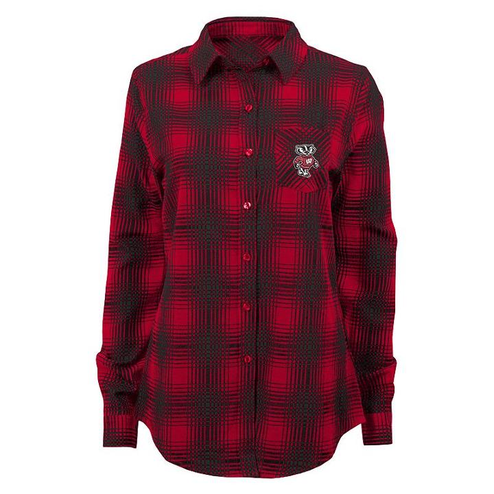 Women's Wisconsin Badgers Dream Plaid Shirt, Size: Large, Dark Red