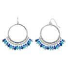 Blue Shaky Bead Hammered Circle Drop Earrings, Women's