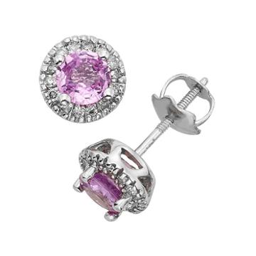 The Regal Collection Pink Sapphire And 1/8 Carat T.w. Igl Certified Diamond 14k White Gold Tiered Halo Stud Earrings, Women's