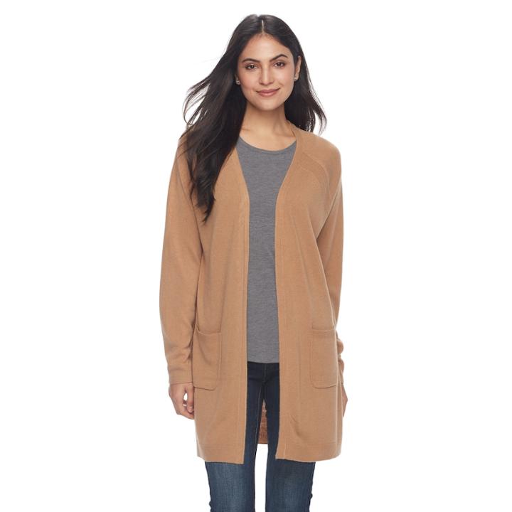 Petite Napa Valley Long Raglan Cardigan, Women's, Size: S Petite, Dark Beige
