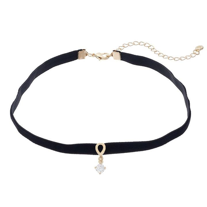 Lc Lauren Conrad Cubic Zirconia Teardrop Choker Necklace, Women's, Black