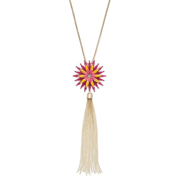 Long Pink Flower Tassel Pendant Necklace, Women's, Med Pink