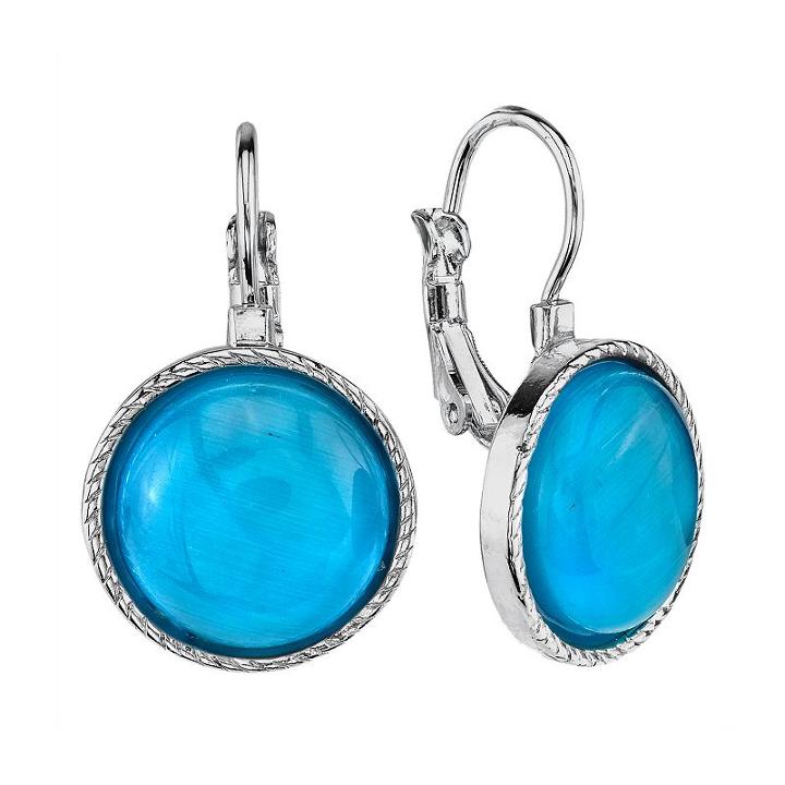 1928 Silver Tone Cabochon Drop Earrings, Teens, Blue