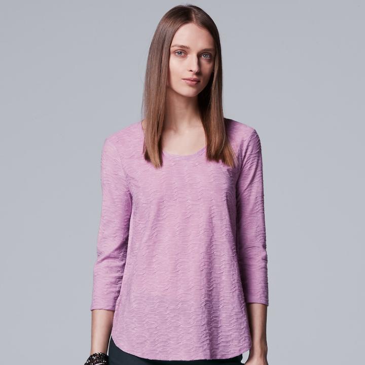 Women's Simply Vera Vera Wang Wavy Jacquard Tee, Size: Xs, Lt Purple