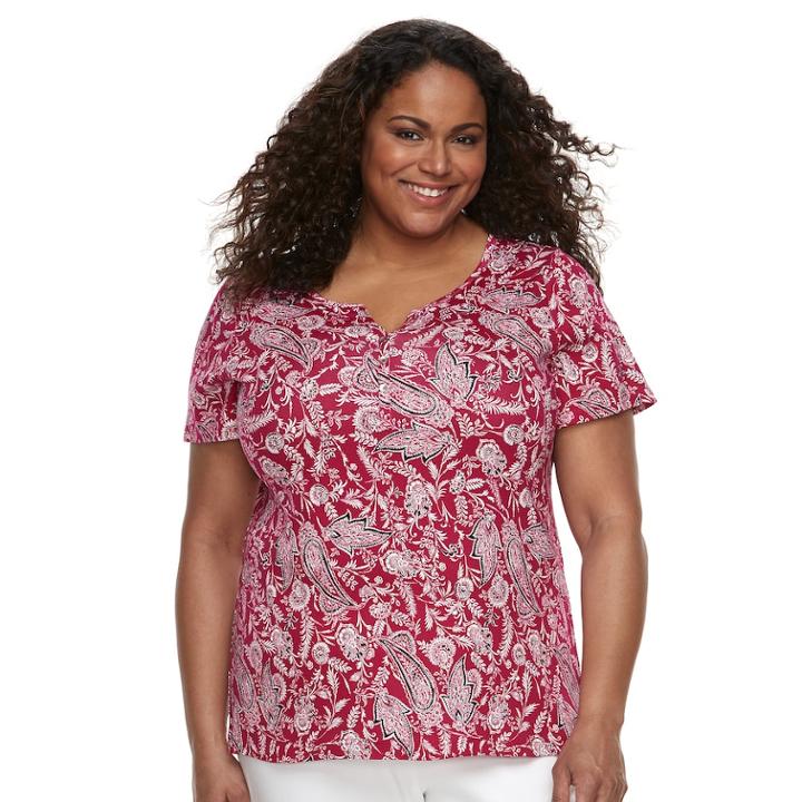 Plus Size Croft & Barrow Solid Henley Tee, Women's, Size: 1xl, Dark Pink
