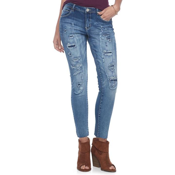 Juniors' Almost Famous Frayed Hem Ripped Skinny Jeans, Teens, Size: 1, Orange Oth