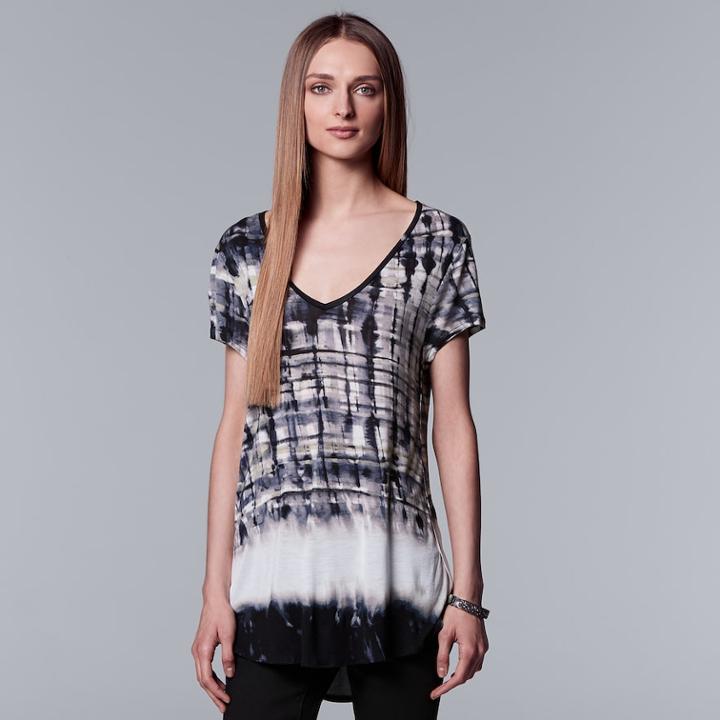 Women's Simply Vera Vera Wang Printed V-neck Tee, Size: Xl, Med Blue