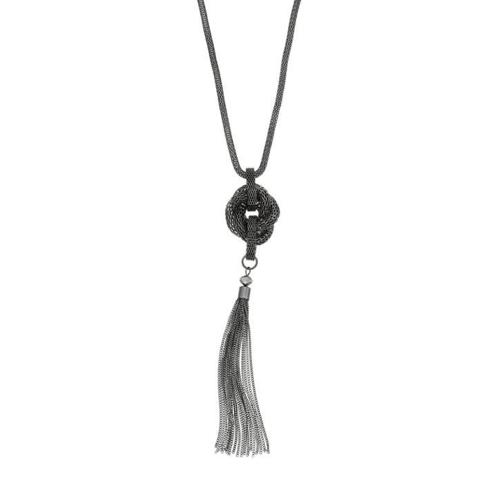 Mesh Knot & Tassel Pendant Necklace, Women's, Black
