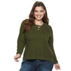 Juniors' Plus Size It's Our Time Lace-up Sweater, Teens, Size: 3xl, Dark Green
