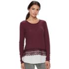 Women's Elle&trade; Lace Trim Mock-layer Top, Size: Xs, Red Other