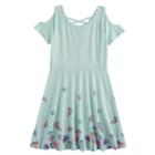 Girls 7-16 So&reg; Patterned Cold Shoulder Criss-cross Dress, Size: M/10, Light Blue