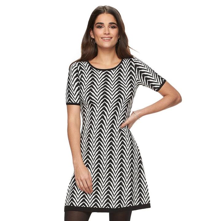Petite Suite 7 Chevron Fit & Flare Sweaterdress, Women's, Size: S Petite, Black