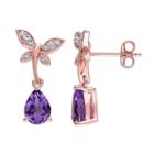 Laura Ashley Pink Sterling Silver Amethyst & White Sapphire Dragonfly Drop Earrings, Women's, Purple