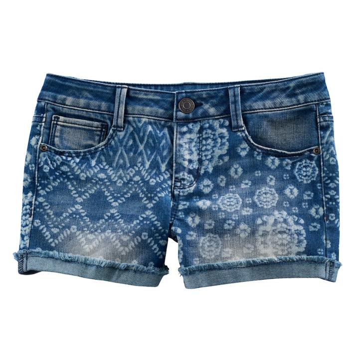 Girls 7-16 & Plus Size Mudd&reg; Tie-dye Mixed Print Shortie Jean Shorts, Size: 12 1/2, Blue