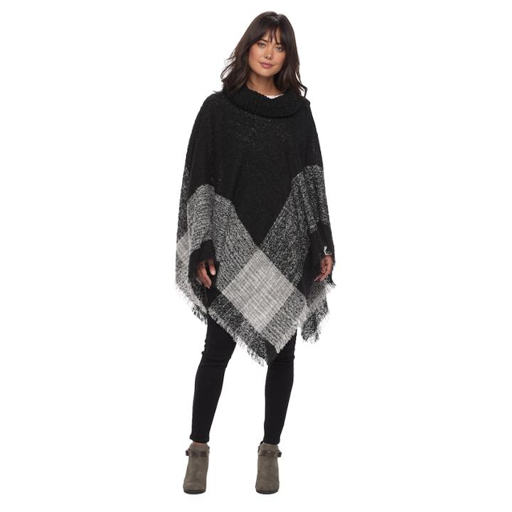 Apt. 9&reg; Woven Boucle Fringed Poncho, Women's, Black