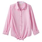 So, Girls 7-16 &reg; Tie-front Patterned Shirt, Girl's, Size: 10, Brt Pink