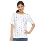 Petite Croft & Barrow&reg; Button-shoulder Graphic Tee, Women's, Size: S Petite, White