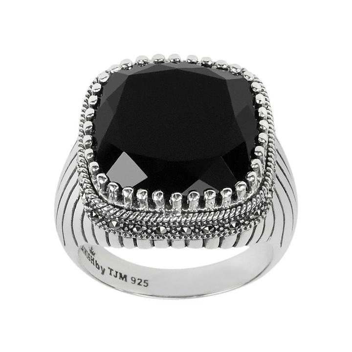 Lavish By Tjm Sterling Silver Onyx Ring - Made With Swarovski Marcasite, Women's, Size: 8, Black