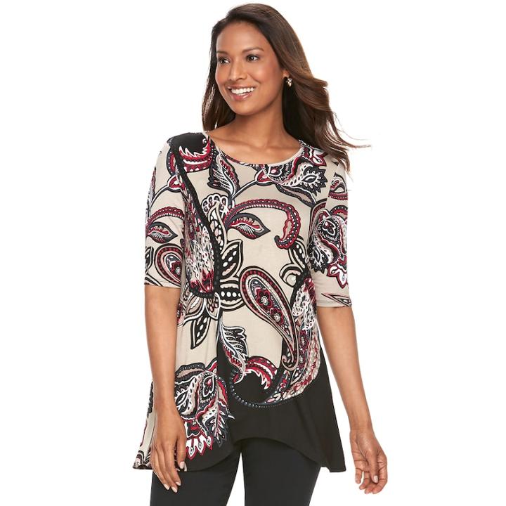 Women's Dana Buchman Paisley Shark-bite Top, Size: Xs, Dark Beige
