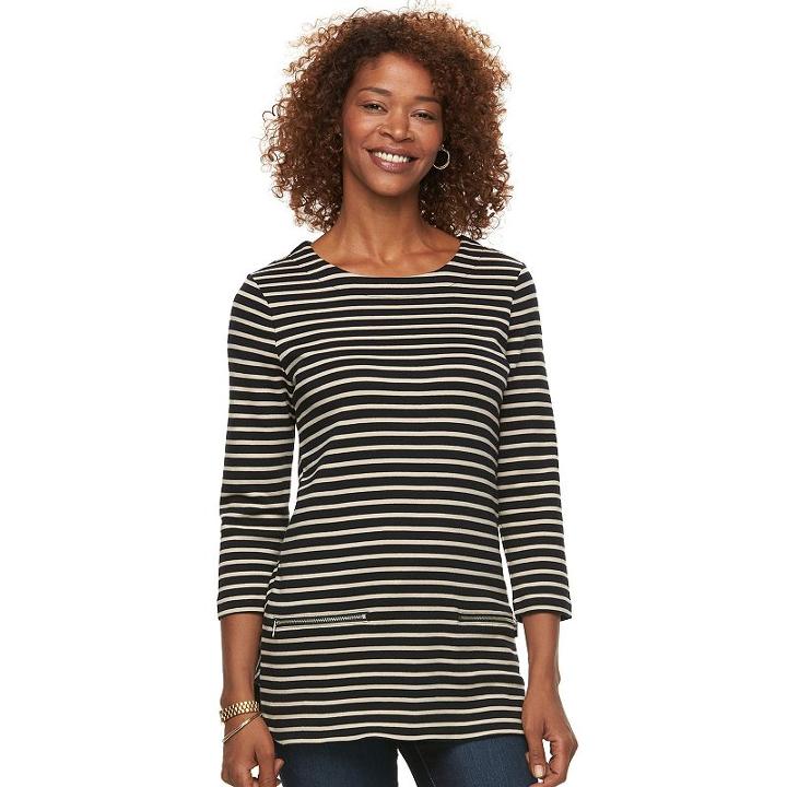 Women's Croft & Barrow&reg; Zippered Crewneck Top, Size: Small, Black