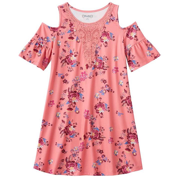 Girls 7-16 & Plus Size Mudd&reg; Patterned Cold Shoulder Dress, Girl's, Size: 7-8, Brt Orange