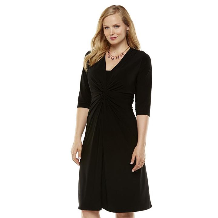 Plus Size Chaps Solid Knot-front Empire Dress, Women's, Size: 16 W, Black