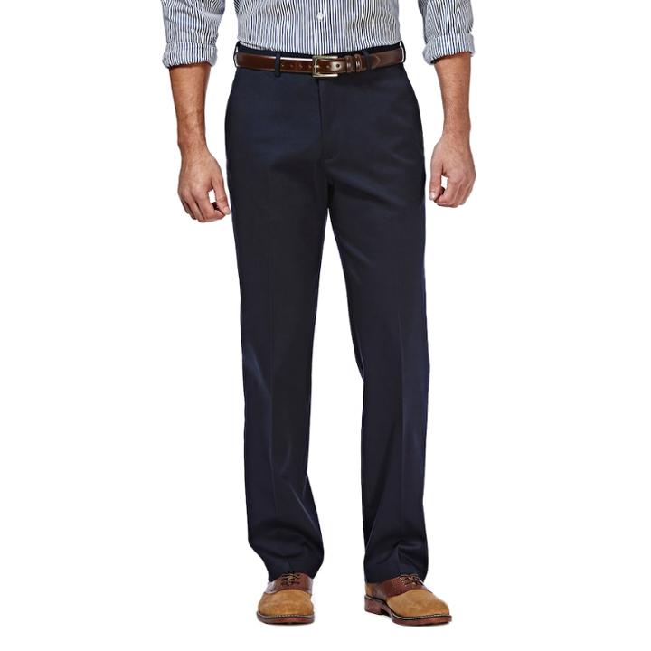 Men's Haggar Premium No-iron Khaki Stretch Classic-fit Flat-front Pants, Size: 36x29, Dark Blue