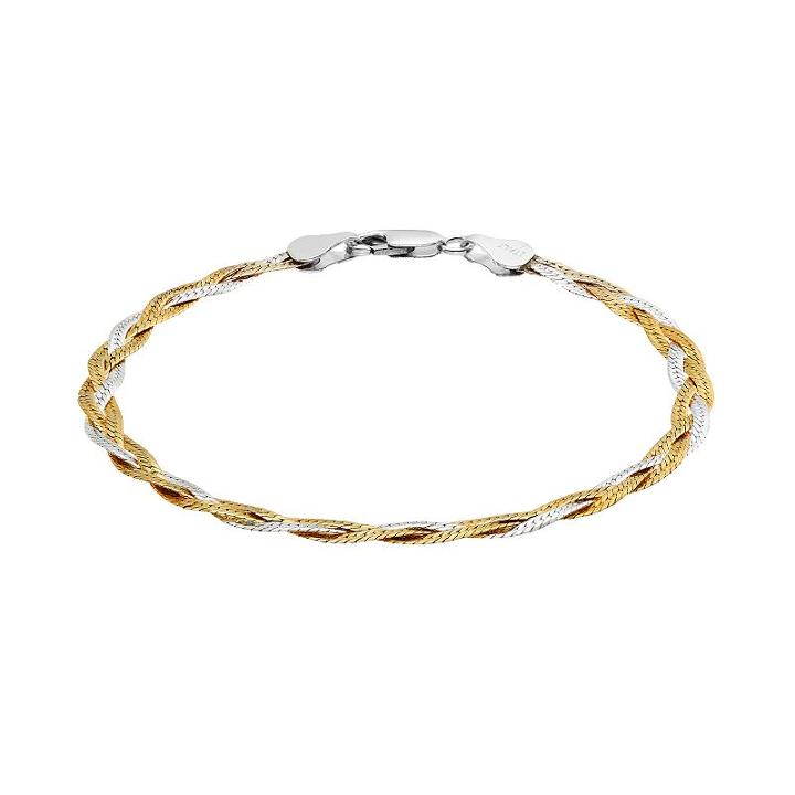Pure 100 24k Gold Over Silver Two Tone Woven Bracelet, Women's, Grey