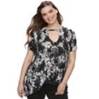 Juniors' Plus Size Mudd&reg; Keyhole Asymmetrical Top, Teens, Size: 3xl, Black