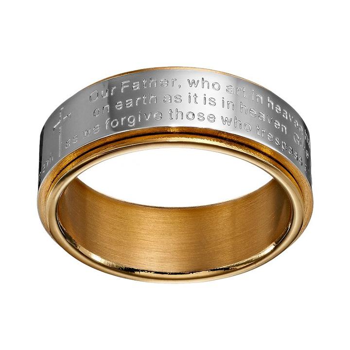 Two Tone Stainless Steel  The Lord's Prayer Spinner Band - Men, Size: 7, Grey