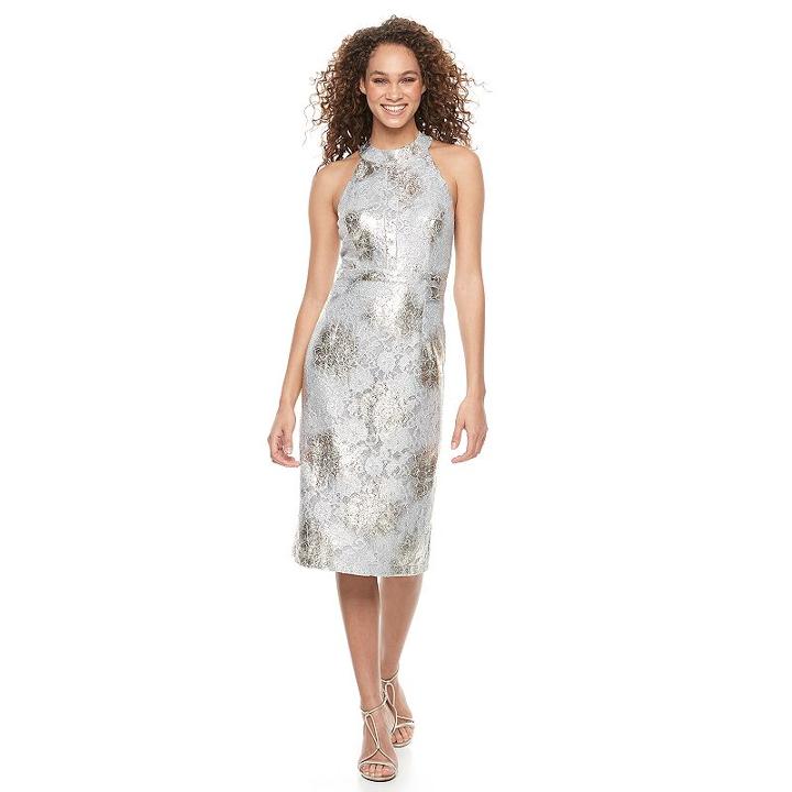 Women's Scarlett Metallic Sheath Dress, Size: 16, Silver