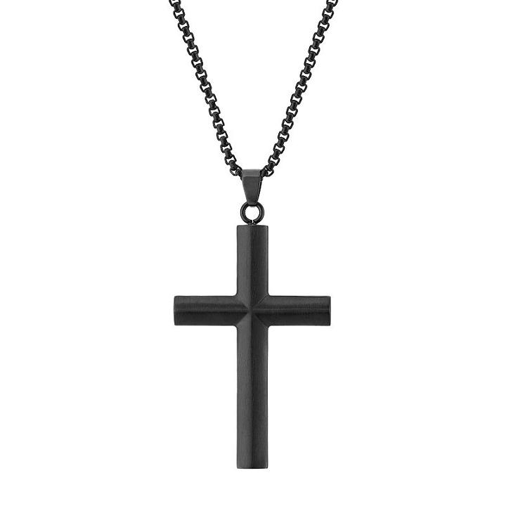 Lynx Men's Stainless Steel Cross Pendant Necklace, Size: 24, Black