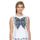 Disney's Alice Through The Looking Glass Designer Collection By Colleen Atwood Butterfly Graphic Tee - Juniors, Teens, Size: Small, White