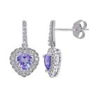 Tanzanite & 1/4 Carat T.w. Diamond 10k White Gold Heart Drop Earrings, Women's, Purple