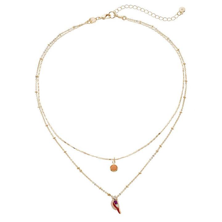 Lc Lauren Conrad Bird Charm Double Strand Necklace, Women's, Pink