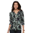 Petite Croft & Barrow&reg; Printed Crepe Shirt, Women's, Size: M Petite, Blue