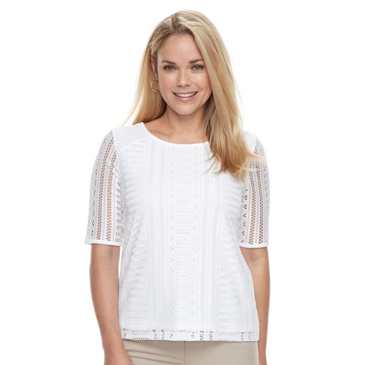 Petite Dana Buchman Lace Tee, Women's, Size: L Petite, White