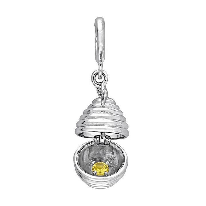 Laura Ashley Garden Collection Sterling Silver Lab-created Yellow Sapphire Beehive Charm, Women's, White