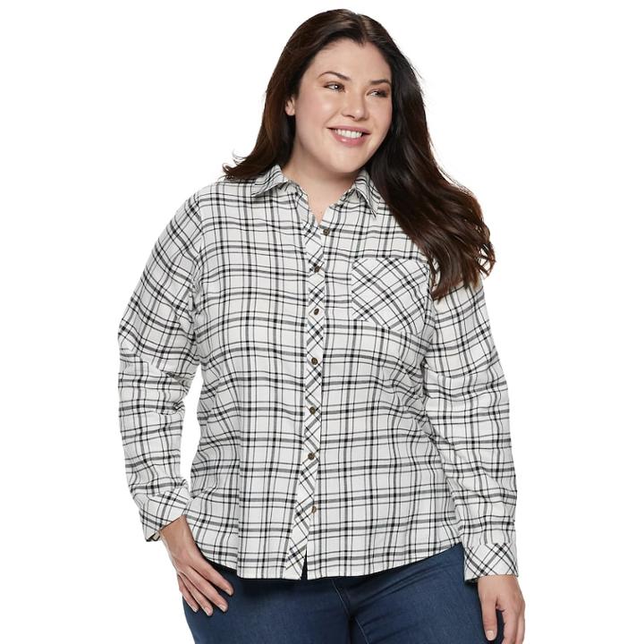 Plus Size Sonoma Goods For Life™ Essential Supersoft Flannel Shirt, Women's, Size: 3xl, Black