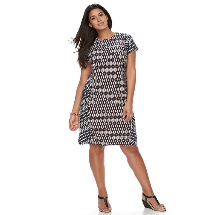 Plus Size Suite 7 Ikat Shift Dress, Women's, Size: 16 W, Pink Other