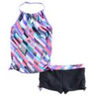 Girls 4-16 Free Country Halter Tankini Top & Shorts Swimsuit Set, Size: 16, Grey